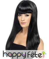 Longue perruque noire lisse avec frange