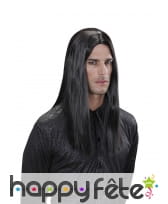 Longue perruque noire lisse avec raie centrale