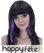Longue perruque noire mèches violettes, image 1
