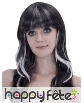 Longue perruque ondulée noire balayage blanc, image 1