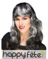 Longue perruque ondulée noire balayage blanc