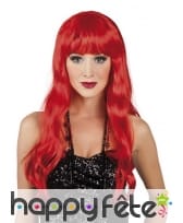 Longue perruque ondulée rouge avec frange