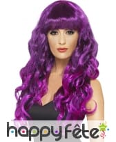 Longue perruque ondulée violette et mèches noires, image 1