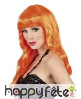 Longue perruque orange ondulée avec frange