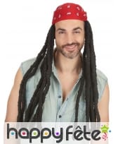 Longue perruque rasta avec bandana rouge, 60cm