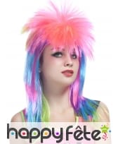Longue perruque rock star rose et multicolore, image 1