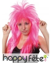 Longue perruque rock star rose unie, image 1