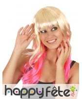 Longue perruque Tie and Dye blond et rose