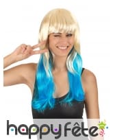 Longue perruque Tie & Dye blond et bleu