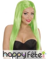 Longue perruque verte lisse raie centrale