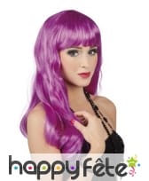 Longue perruque violette ondulée à frange