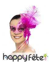 Loup rose à plumes, carnaval de Venise