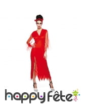 Longue robe échancrée rouge unie de diablesse