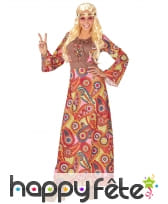 Longue robe hippie multicolore motifs 60's