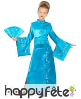 Longue robe kimono bleue asiatique pour enfant