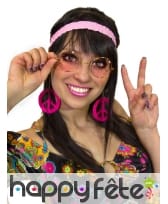 Lunettes, serre tete boucles oreilles rose hippie