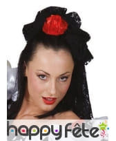 Long voile noir en dentelle décoré d'une rose, image 1