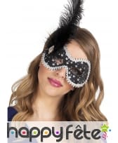 Loup vénitien noir strass avec plume noire