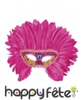 Loup vénitien rose avec plumes et galons dorés, image 1