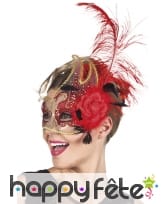 Loup vénitien transparent rouge avec fleur