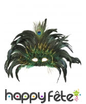 Loup vénitien vert avec plumes de paon pour adulte, image 1