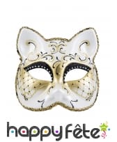 Loup vénitien visage de chat blanc et doré, image 1