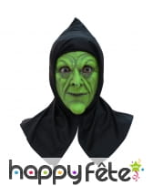 Masque de sorcière verte avec capuche