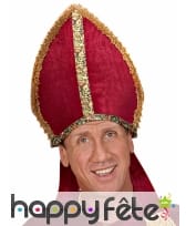 Mitre de Saint Nicolas aspect velours rouge adulte, image 1