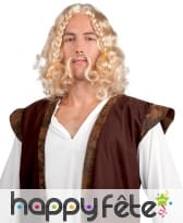 Moustache et perruque blonde ondulée de viking