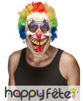 Masque horrible clown avec cheveux multicolores