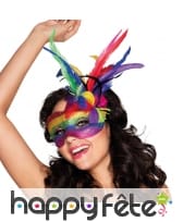 Masque loup arc en ciel avec plumes