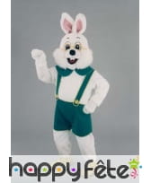 Mascotte lapin blanc en salopette