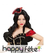 Mini tricorne de pirate noir et rouge pour femme