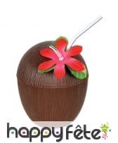 Noix de coco avec paille et fleur