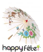 Ombrelle chinoise blanche avec imprimé coloré