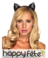 Oreilles chat noires effet cuir points de couture