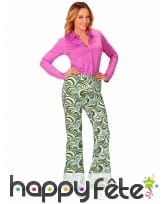 Pantalon années 70 motifs waves verts pour femme