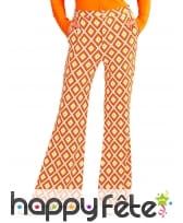 Pantalon années 70 orange motifs losanges, femme