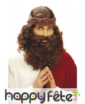 Perruque avec barbe bouclée marron, image 1