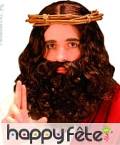 Perruque avec barbe bouclée marron