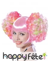 Perruque à couettes bouclées rose clair, image 1