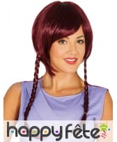 Perruque avec tresses et frange auburn pour femme