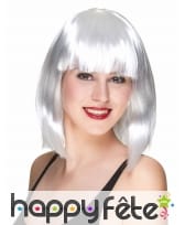 Perruque blanche carré mi-long lisse frange droite