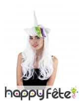 Perruque blanche de licorne avec corne