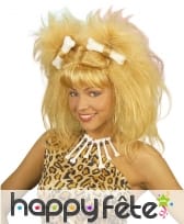 Perruque blonde de femme des cavernes avec os