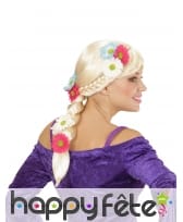 Perruque blonde décorée de fleurs avec tresse, image 1