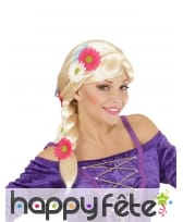 Perruque blonde décorée de fleurs avec tresse