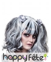 Perruque blanche et noire gothique avec couettes