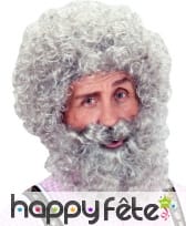 Perruque bouclee grise avec barbe