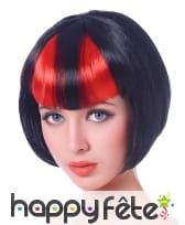 Perruque bob noire frange noire et rouge